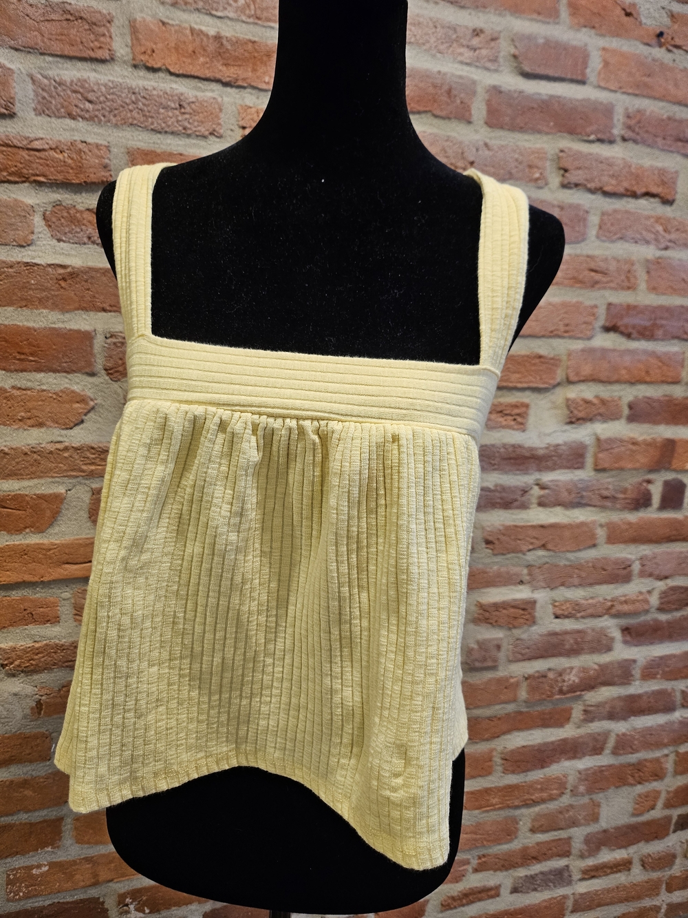 Urban Outfitters Pale Yellow Ribbed Square-Neck Tank